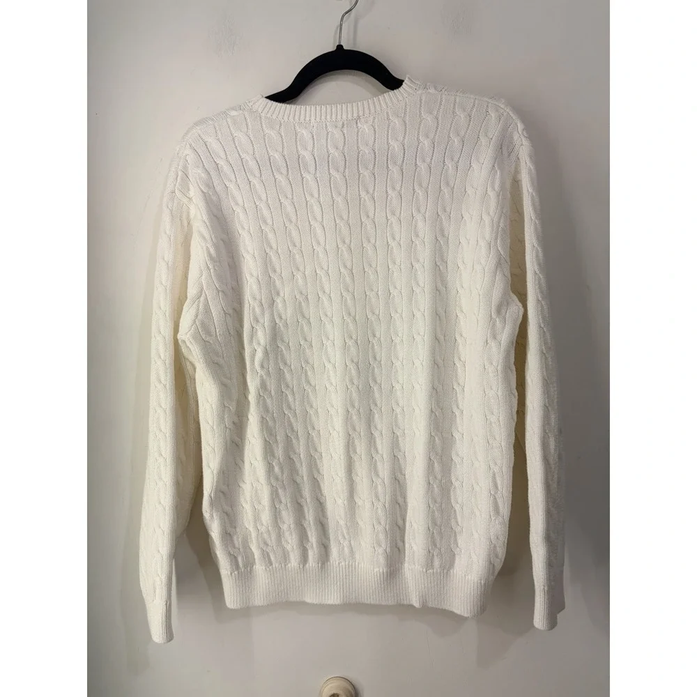 Brandy Melville White Cable Knit Sweater Large Cotton Blend Crew Neck